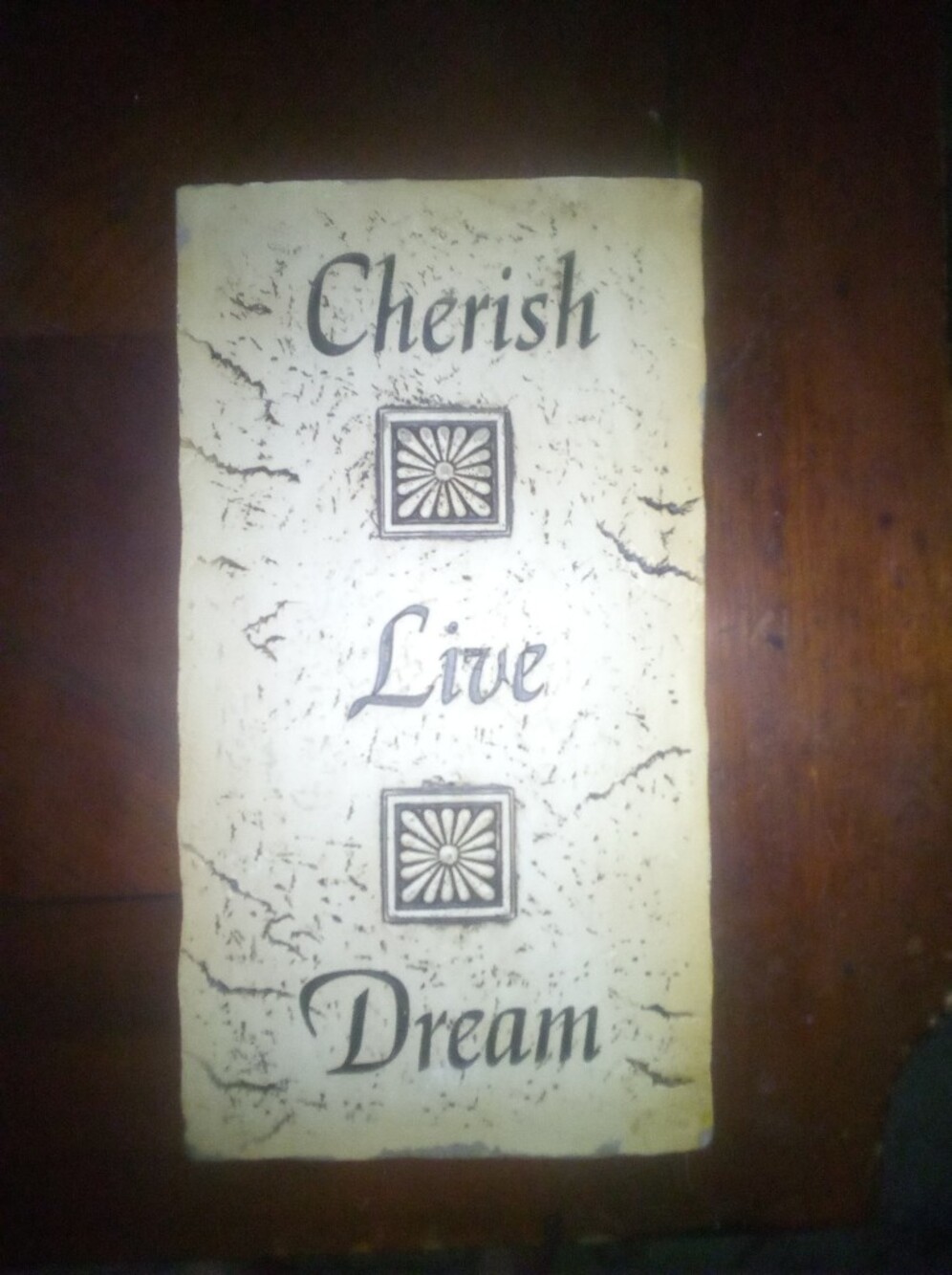 Vintage "Cherish Live Dream" Faux Stone Resin Wall Plaque Sign 13.5"x7.25"